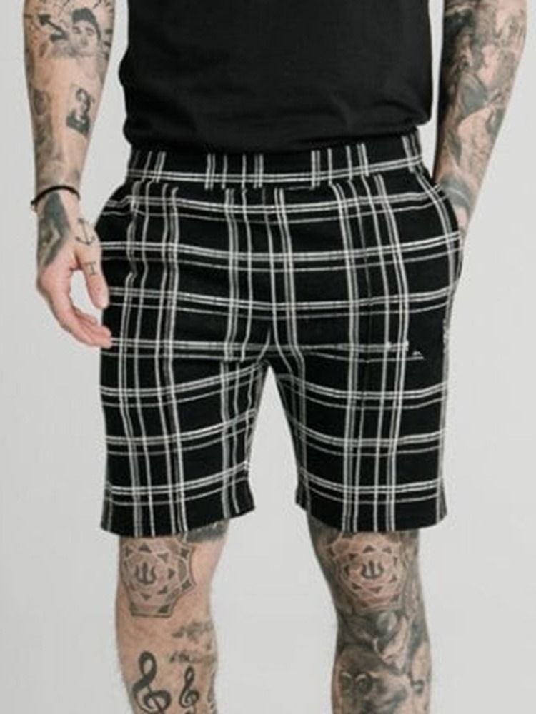 Pocket Plaid Straight Elastics Miesten Rento Shorts