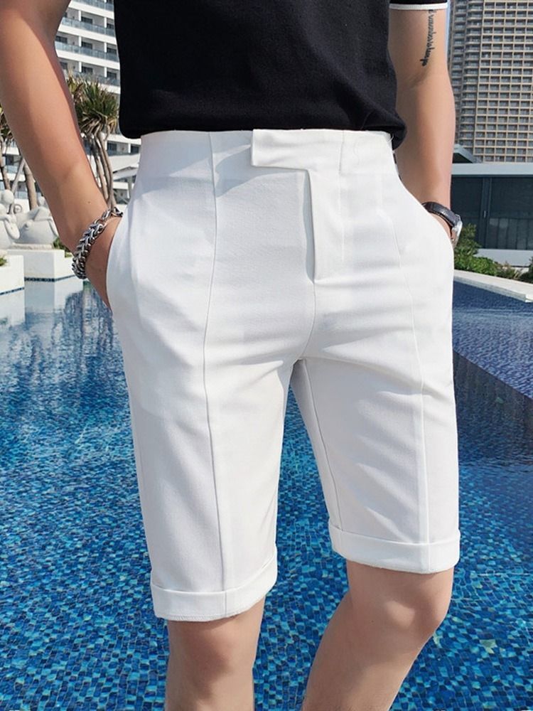 Pocket Straight Plain Vetoketjullinen Miesten Rento Shorts