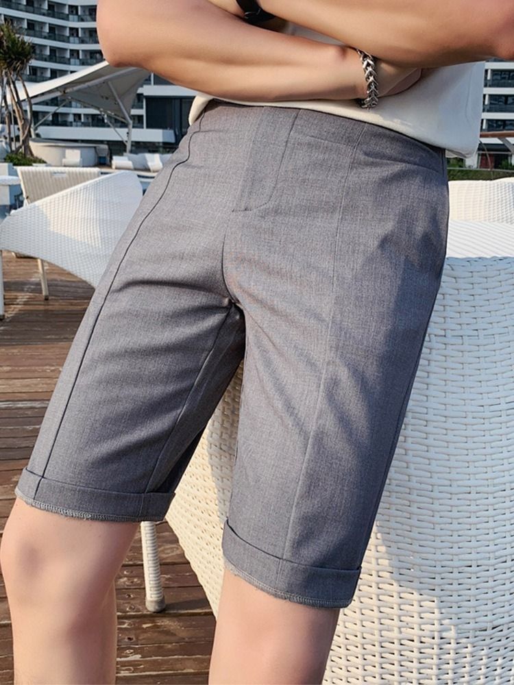 Pocket Straight Plain Vetoketjullinen Miesten Rento Shorts