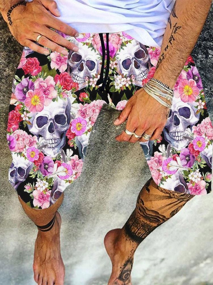 Skull Straight Print Miesten Rantashortsit