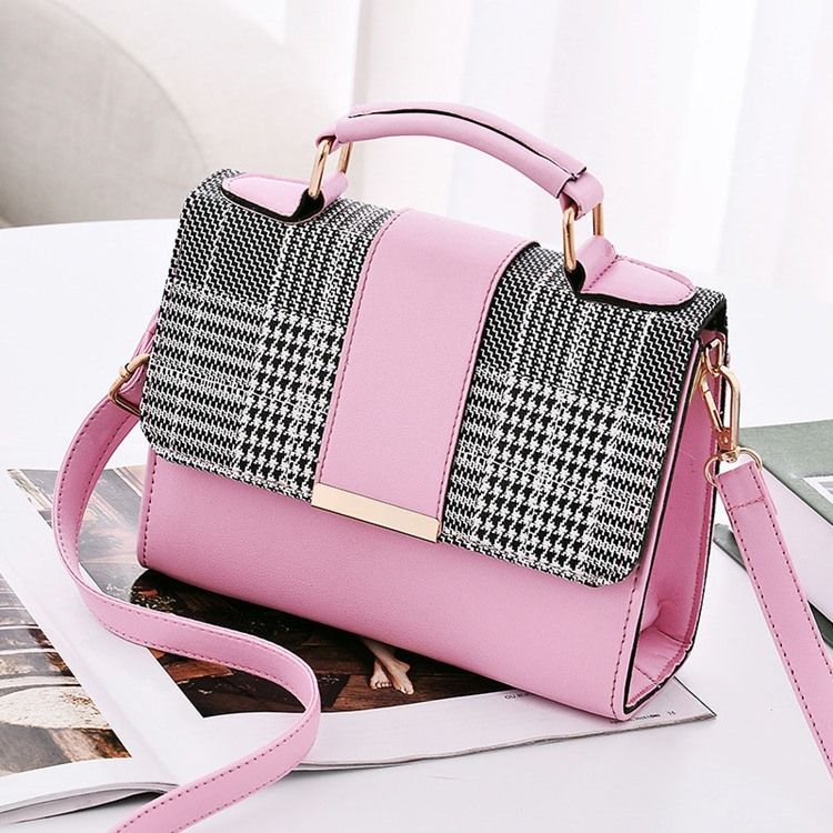 Väri Block Pu Houndstooth Square Tote Bags