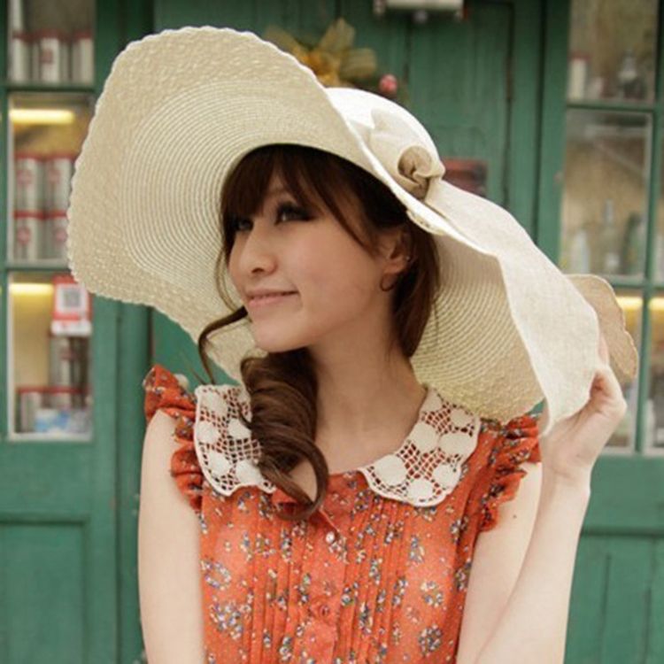 Naisten Bowknot Beach Pure Color -hattu