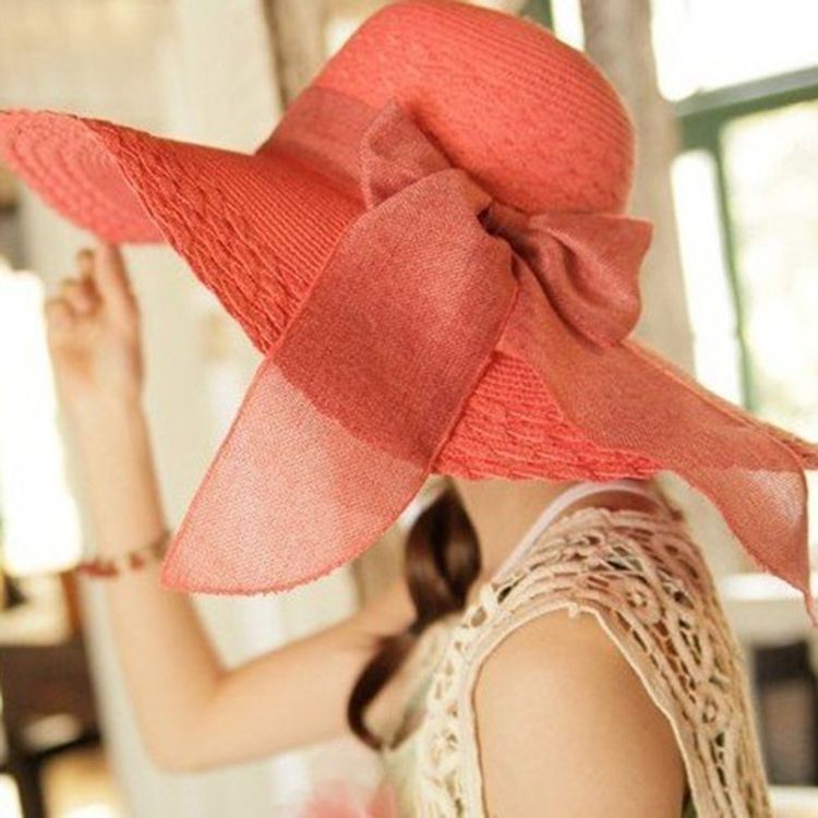 Naisten Bowknot Beach Pure Color -hattu