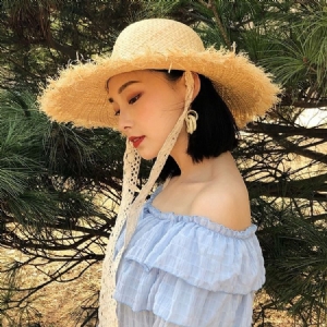 Naisten Lafite Straw Lace Bind Sunhat