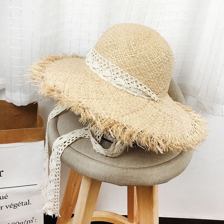 Naisten Lafite Straw Lace Bind Sunhat