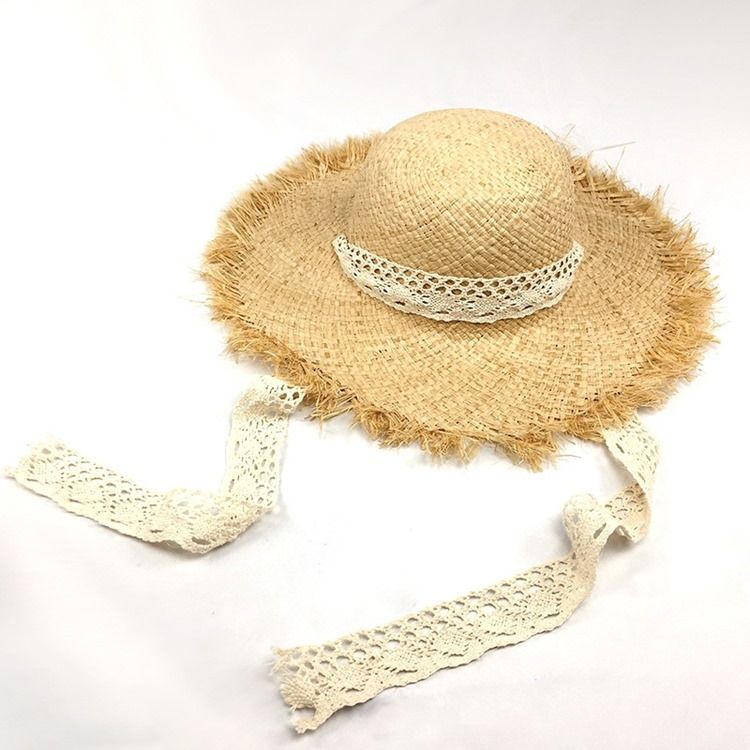 Naisten Lafite Straw Lace Bind Sunhat