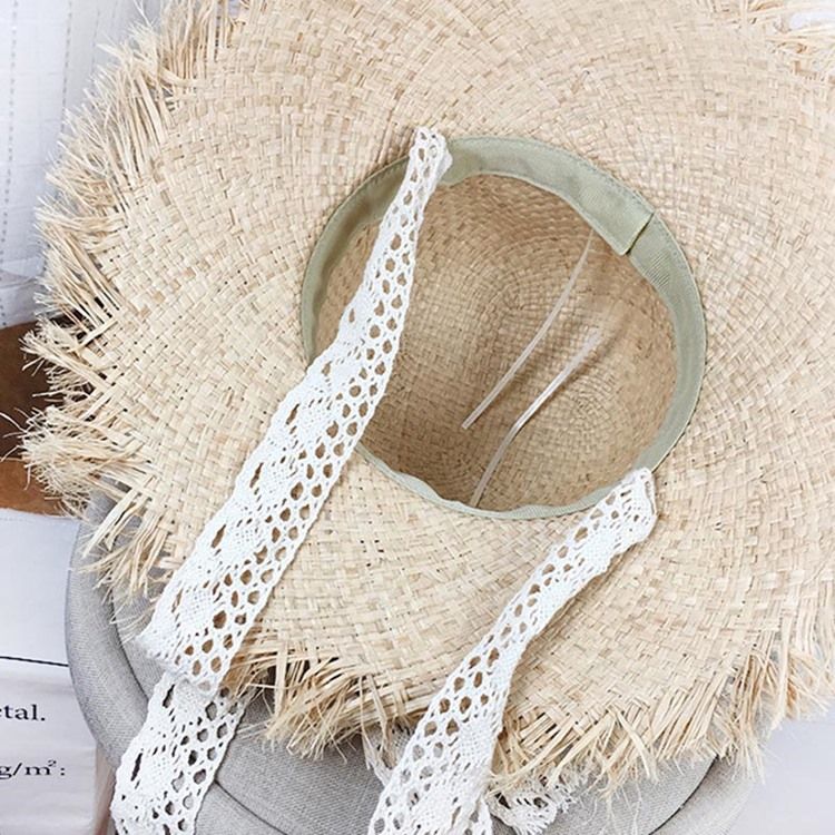 Naisten Lafite Straw Lace Bind Sunhat