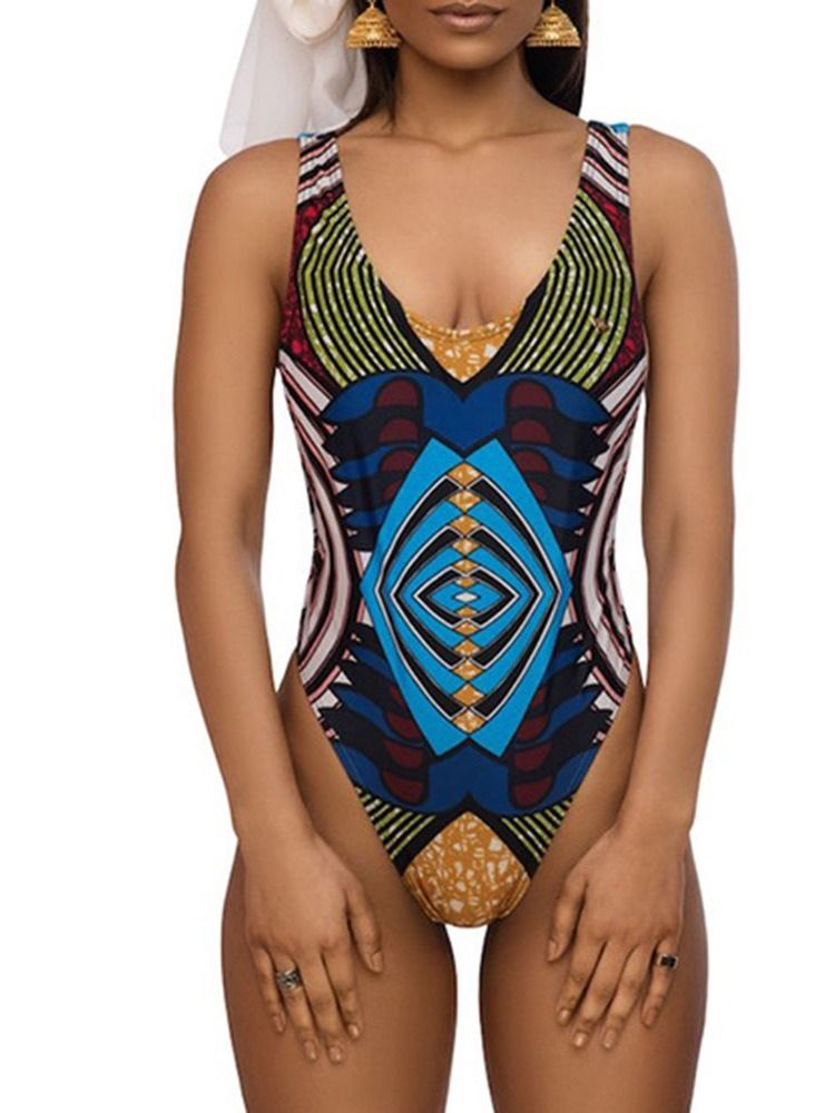 Naisten Print Stripe Tankini Set -uimapuvut